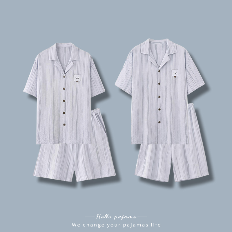 雅鹿2025年新款情侣睡衣女夏季纯棉短袖家居服男士薄款可外穿套装