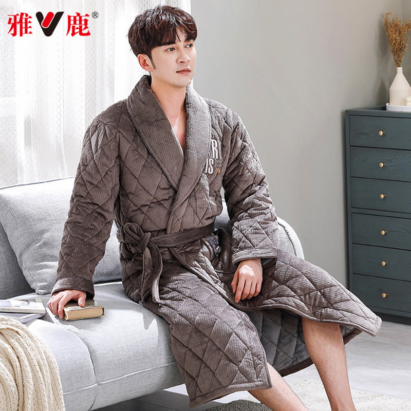 雅鹿睡袍男士冬季加厚加长款珊瑚绒夹棉加绒保暖冬天浴袍大码睡衣,女士内衣/男士内衣/家居服,睡袍/浴袍,淘宝优惠券,粉丝福利购,淘宝优惠卷