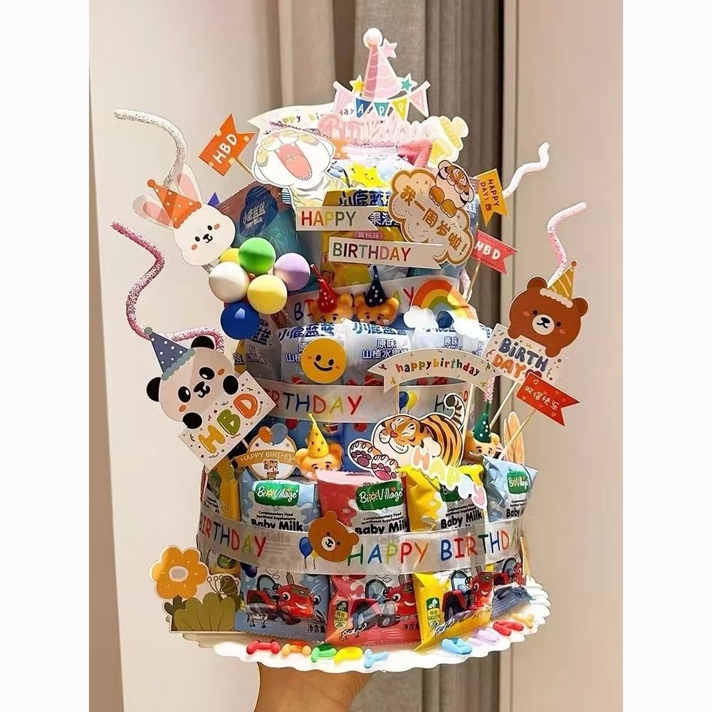 儿童生日道具仪式感零食蛋糕diy材料插件模型泡沫零食礼盒包装塔