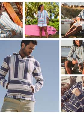 美系小太阳 男款 印第安 Baja poncho 复古条纹嬉皮斗篷卫衣