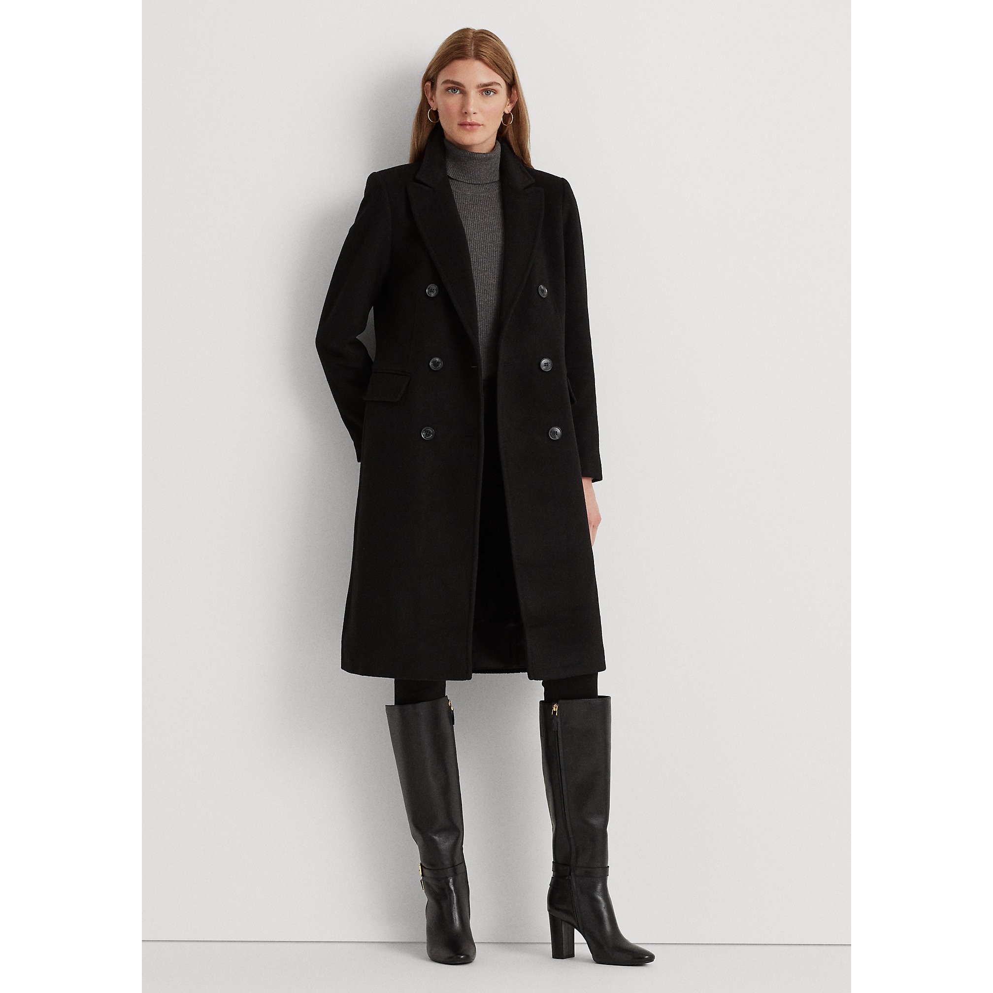 女款麦穗样板复古双排扣羊毛混纺毛呢大衣风衣中长款