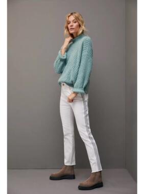 美系安家AP 女款  白色 超高腰侧条纹牛仔裤