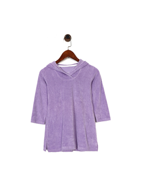 美系GH 女款 棉 紫色毛巾布套头五分袖侧开叉连帽卫衣