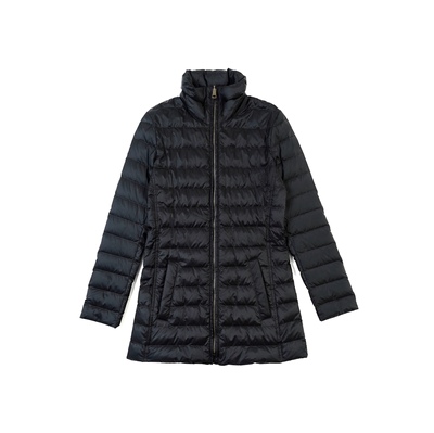 K清6折 英国高奢女款 黑色绗缝中长款收腰羽绒服外套贸易公司样衣