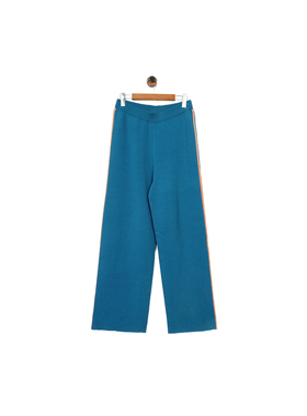 国货轻奢PS@LTER 女款 人造丝 蓝色自然腰侧条纹针织直筒裤休闲裤