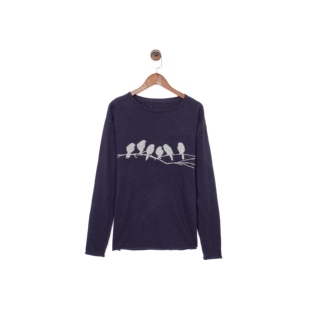 贸易公司样衣 女款 100%羊毛 小鸟嵌花圆领套头针织衫毛衣 两色