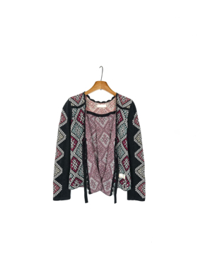 斯德哥尔摩0DD M011Y 北欧波西米亚风复古嵌花系带V领针织开衫