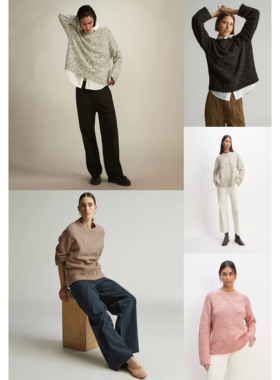 美系极简E 女款 美丽诺羊毛 Confetti花纱圆领套头针织衫毛衣五色