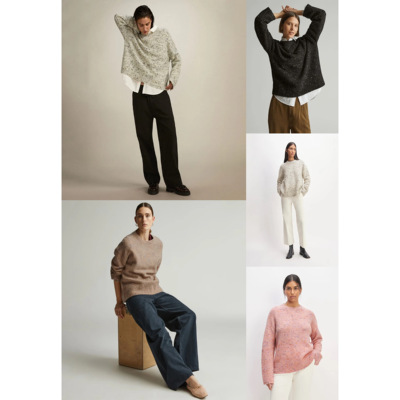 美系极简E花纱圆领套头针织衫