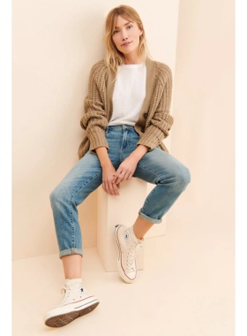 美系复古单宁LB 女款 Sienna蓝色中腰男友风裁剪修身牛仔裤