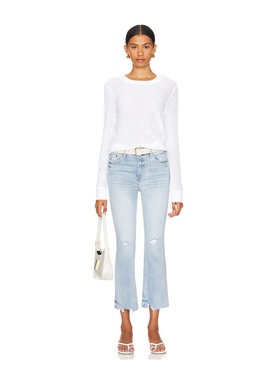 洛杉矶设计师PD 女款 lennon浅蓝色破洞高腰毛边靴形牛仔裤