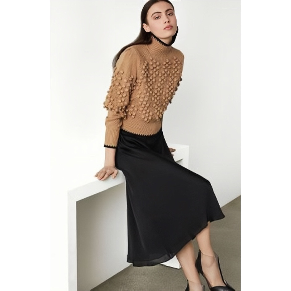 巴黎设计师B*BG毛球提花高领毛衣