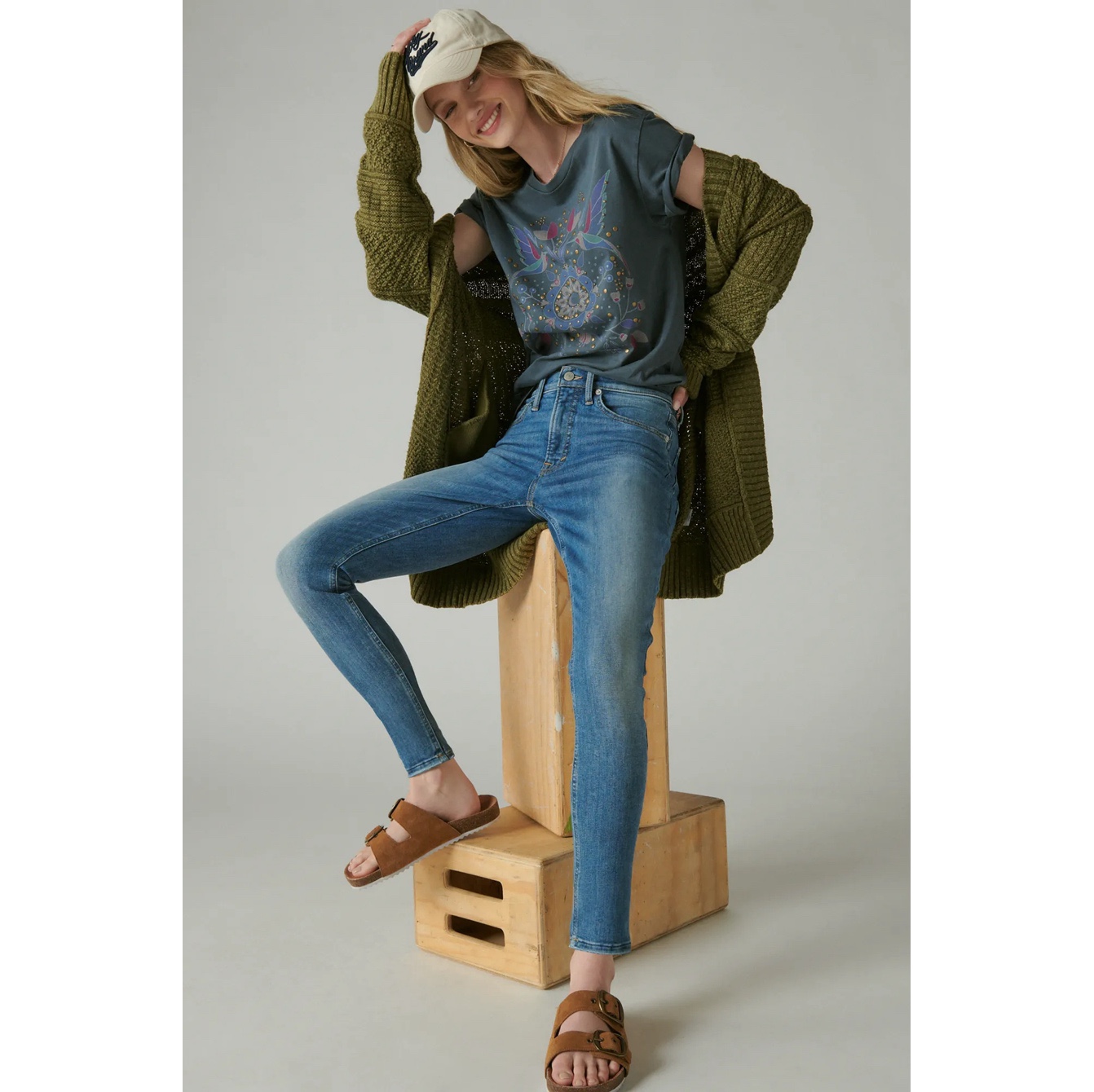 美系中产单宁LB蓝色高腰紧身裤