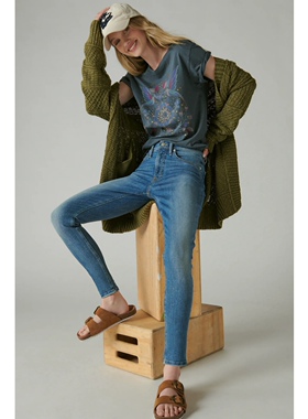 美系复古单宁LB 女款 bridgette蓝色高腰裁剪紧身牛仔裤 两色