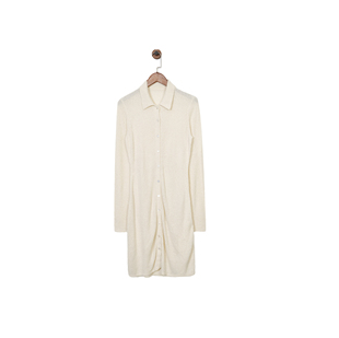 极简美学踢H 女款 棉 米黄色毛巾布中长款针织衬衫式开衫