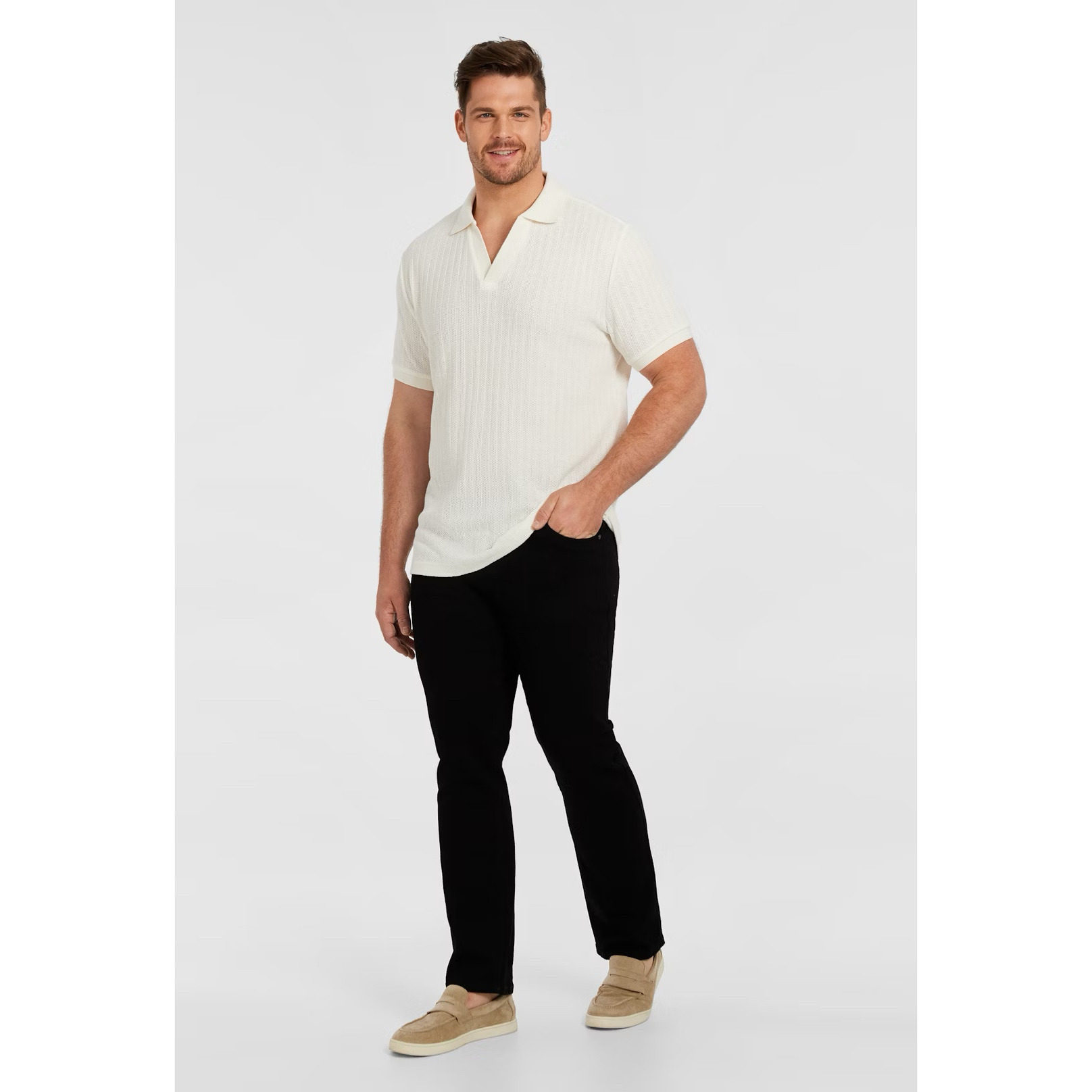 澳州男装C0NN0R 棉 米白色翻领提花镂空短袖针织Polo衫,男装,T恤,淘宝优惠券,粉丝福利购,淘宝优惠卷