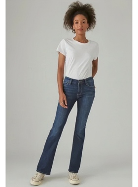 美系复古单宁LB 女款 sweet蓝色做旧中腰靴形牛仔裤