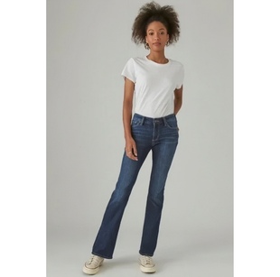 sweet蓝色做旧中腰靴形牛仔裤 美系中产复古单宁LB 女款