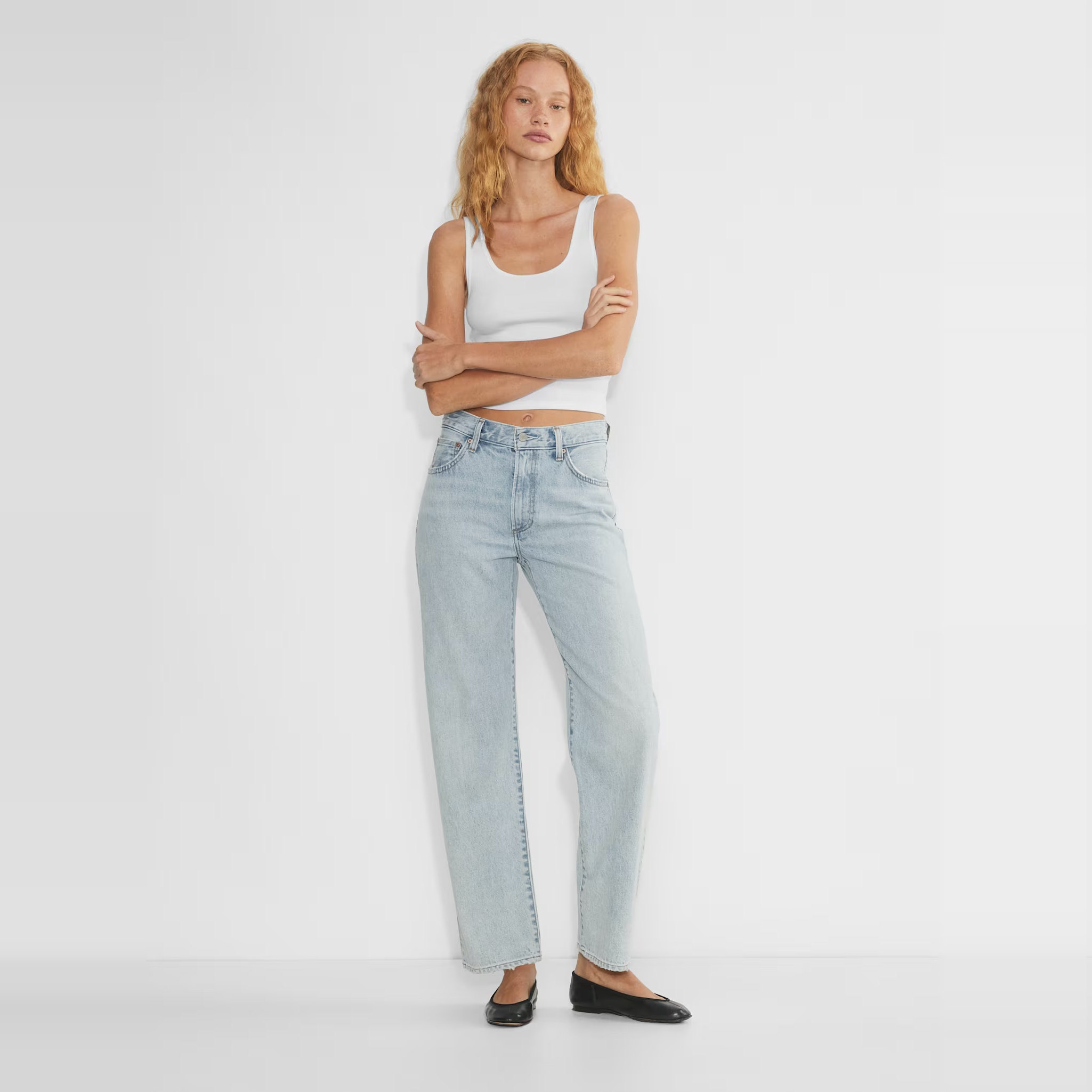 做旧浅蓝色Marlo高腰宽松牛仔裤