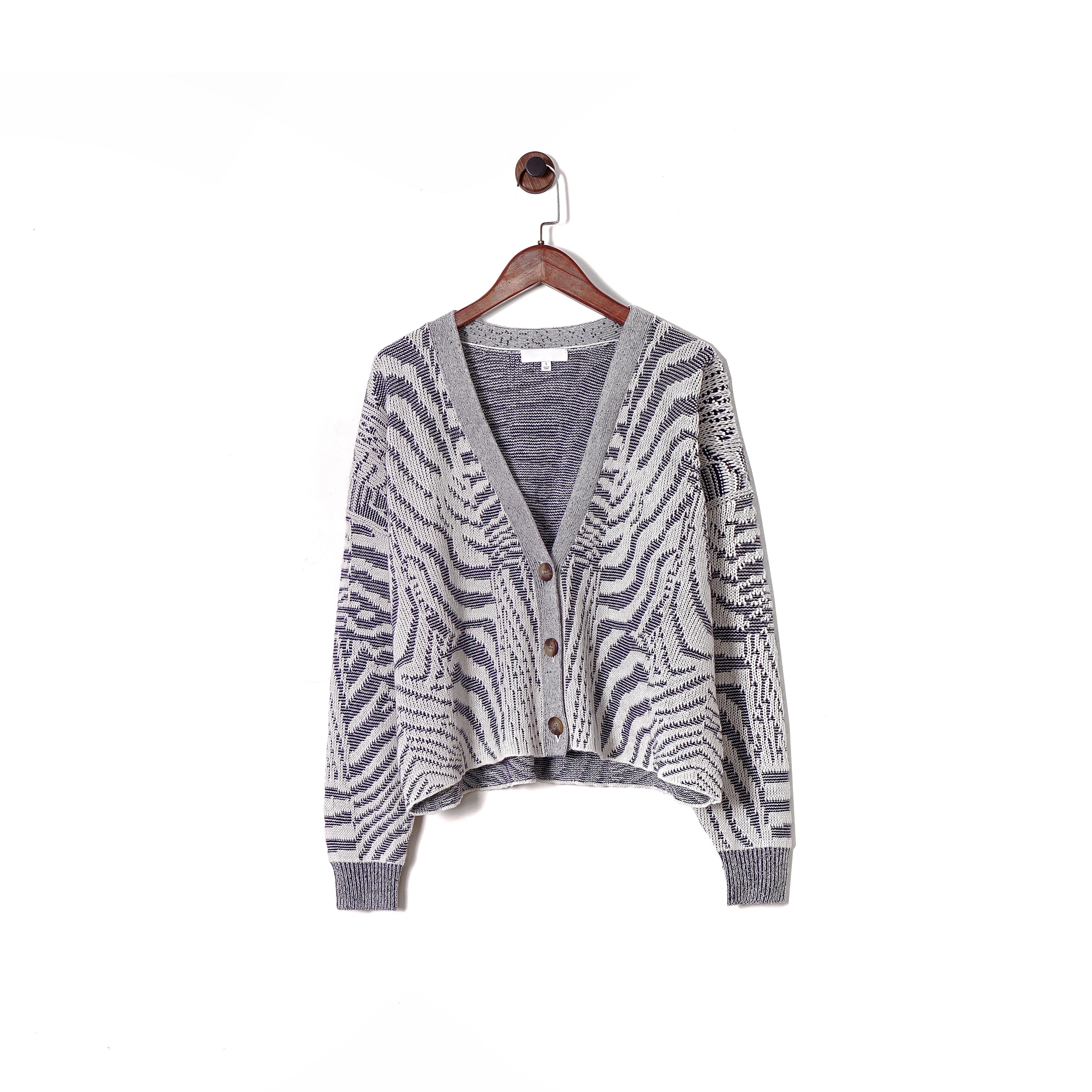 纽约高端1ntermix 公价$348 羊毛羊绒 斑马纹理v领针织开衫 短款