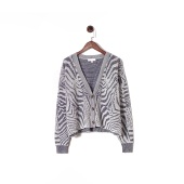 公价$348 羊毛羊绒 斑马纹理v领针织开衫 纽约高端1ntermix 短款