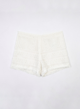 美系轻奢@lexis 女款 白色蕾丝复古休闲短裤