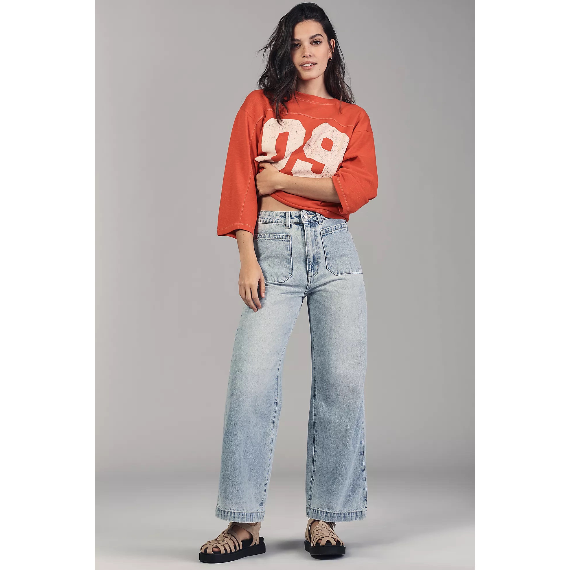 澳大利亚R0lla's蓝色高腰阔腿裤