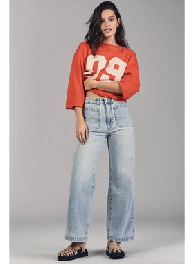 澳大利亚设计师R0lla's 女款 sailor水洗蓝色高腰阔腿牛仔裤