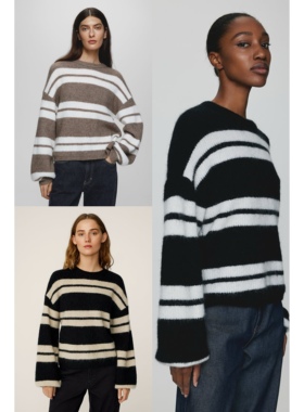 丹麦极简MC Aneda Hope休闲罗纹双条纹套头针织衫 三色