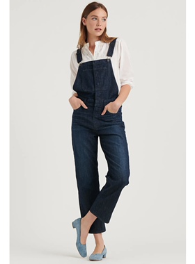 美系复古单宁LB女款 bridgette深蓝色水洗裁剪工装牛仔连体裤