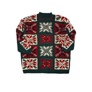 女款 毛衣 棉麻混纺HANDKNIT手工棒针复古圆领针织衫