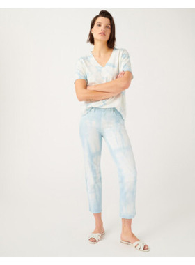 洛杉矶高端牛仔7FAM 女款 蓝色 扎染水洗直筒牛仔裤