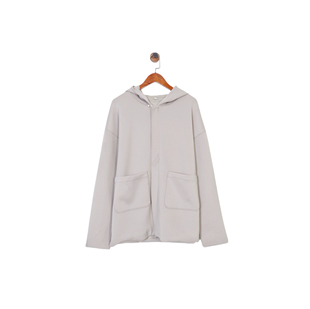 纽约极简设计师AD女款  浅灰色单扣拉链口袋连帽卫衣式夹克