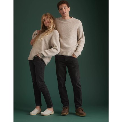 美系小众AE 中性 高端线复古线1977黑灰色水洗做旧直筒牛仔裤