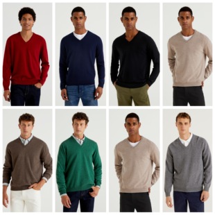 男款英伦复古Faclassic羊绒棉混纺V领套头针织衫毛衣