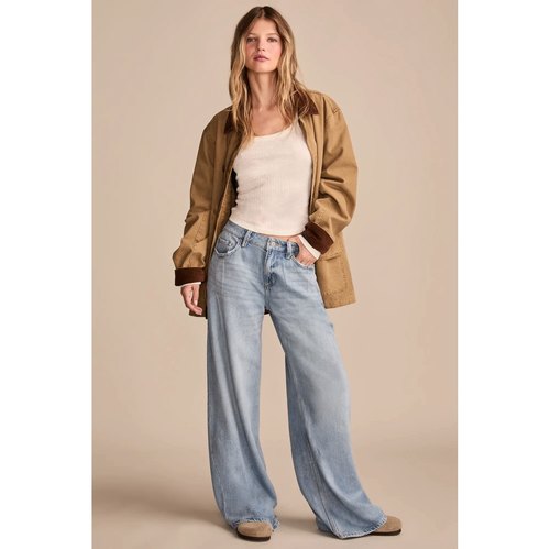 美系中产单宁LB磨损褶饰阔腿裤