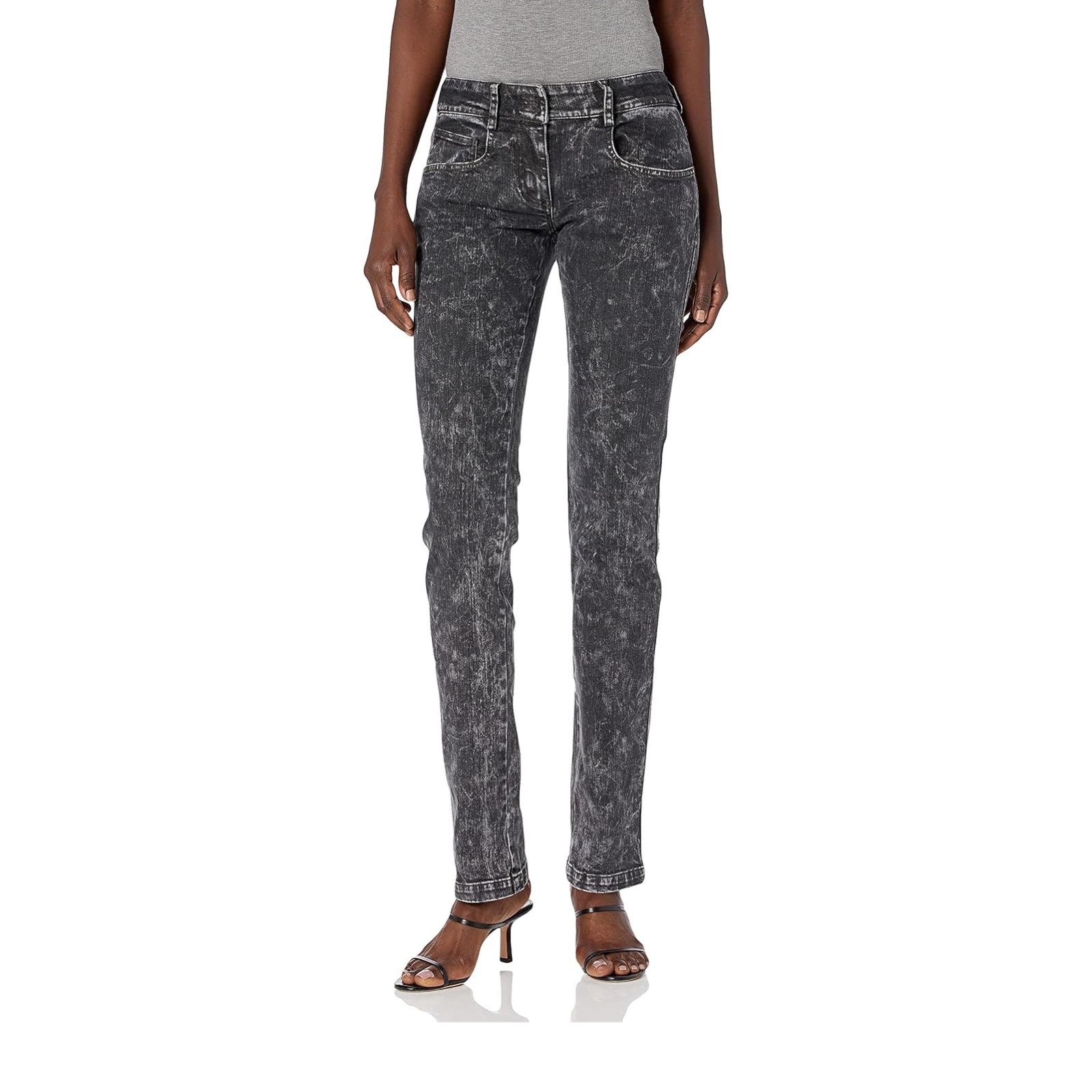 洗水灰色拉链修身牛仔裤