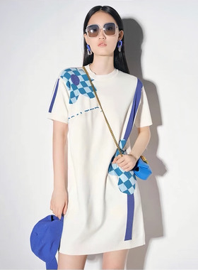 国货轻奢PS@LTER 女款 人造丝 花朵印花圆领短袖针织连衣裙/T恤