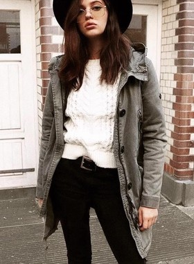 德国Blo… no.8  中长款双链头派克大衣收腰连帽休闲外套 女款