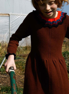 英伦复古轻奢C@rm@mel女童 羊毛 Amberley荷叶领镂空连衣裙