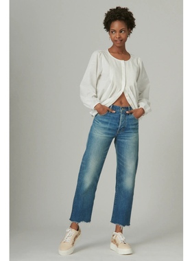 美系复古单宁LB 女款 90s Loose蓝色裁剪七分直筒牛仔裤