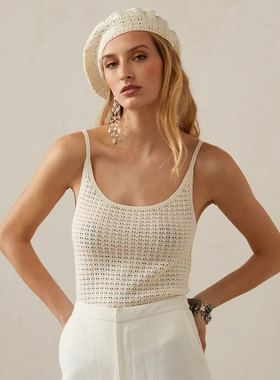 美系经典R 老款hand-crochet手工钩花 女款 波西米亚风真丝吊带