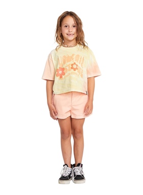 加州街头运动volc*m 女童 棉 Galactic扎染花朵印花短款T恤