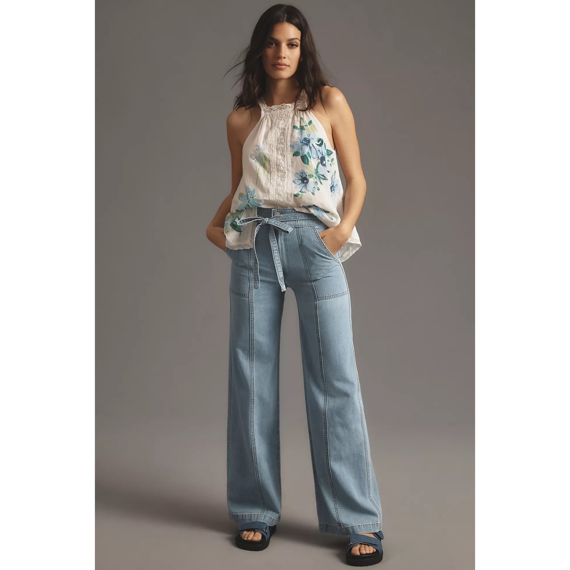 洛杉矶复古丹宁H 女款 亚麻/莱赛尔 系带裁剪阔腿休闲裤 四色,女装/女士精品,休闲裤,淘宝优惠券,粉丝福利购,淘宝优惠卷