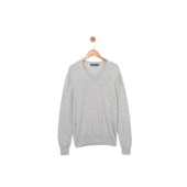 男款 100%羊毛 美系经典 灰色pony刺绣V领套头针织衫 毛衣