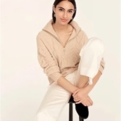 女款 羊毛 软纱扭绳提花半高拉链套头长袖 美系J 毛衣 四色