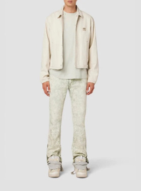 洛杉矶复古丹宁H 男款 Walker绿色水洗擦色中腰拼接喇叭牛仔裤