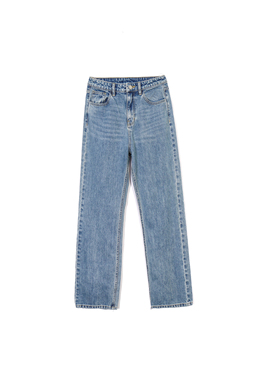 澳大利亚设计师Abr*nd 女款 深蓝色水洗做旧直筒牛仔裤