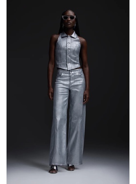 洛杉矶复古丹宁H 女款 Lexi银灰色涂层高腰裁剪阔腿牛仔裤