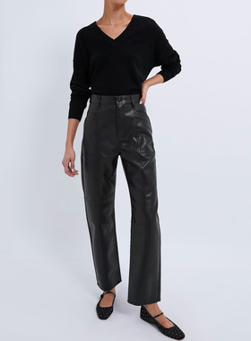 洛杉矶设计师PD 女款 Slate Taylor高腰弯刀工装仿皮皮裤休闲裤